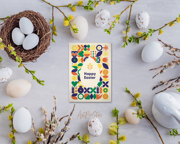 Modern Geometric Abstract Easter Eggs Rabbit Yellow Customized Greeting Card