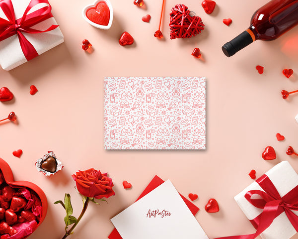 Valentine's Day Romance Hearts Ring Kiss Balloons Doves  Line Icons Customized Greeting Card