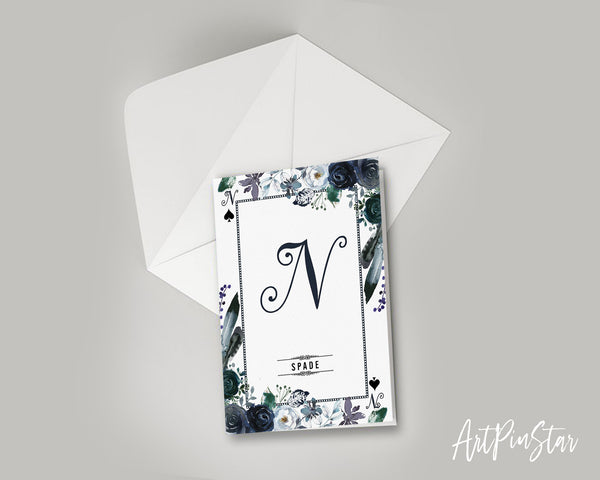 Watercolor Floral Flower Bouquet Initial Letter N Spade Monogram Note Cards
