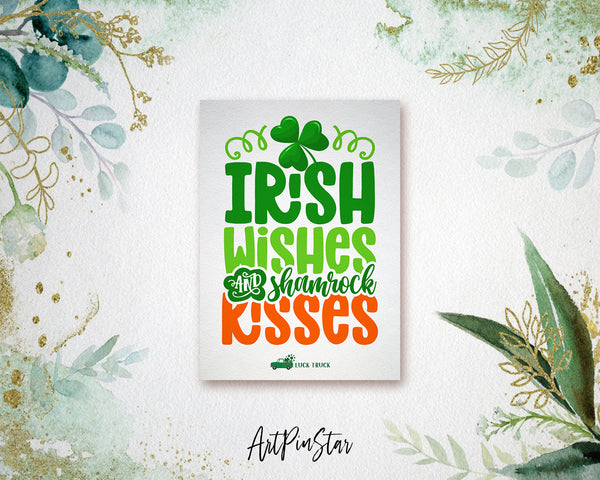 Irish Wishes Shamrock Kisses St. Patricks Day Personalized Gifts Card - ArtPinStar.com