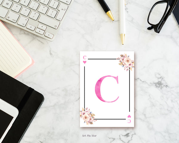 Boho Floral Bouquet Initial Flower Letter C Heart Monogram Note Cards