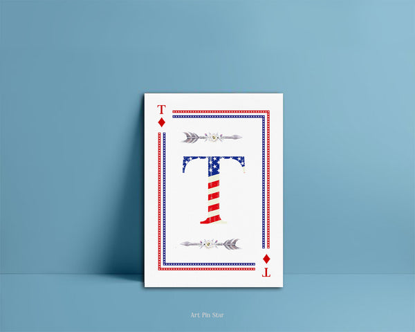 American Flag Letter T Diamond Monogram Note Cards