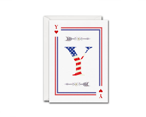American Flag Letter Y Heart Monogram Note Cards