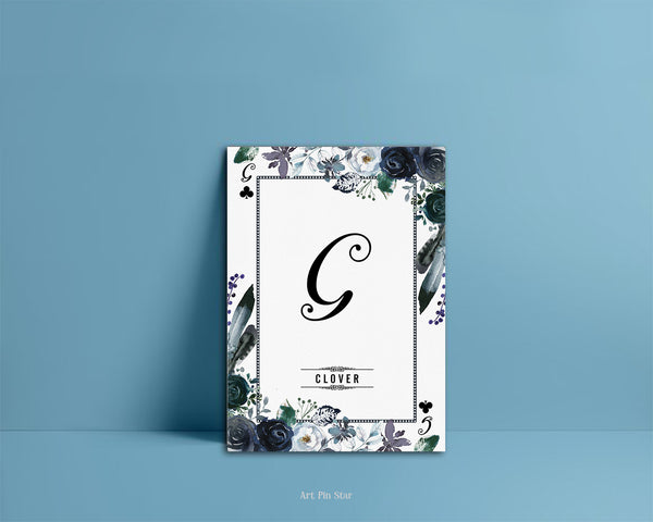 Watercolor Floral Flower Bouquet Initial Letter G Clover Monogram Note Cards