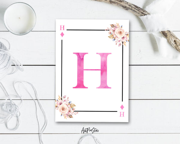 Boho Floral Bouquet Initial Flower Letter H Diamond Monogram Note Cards