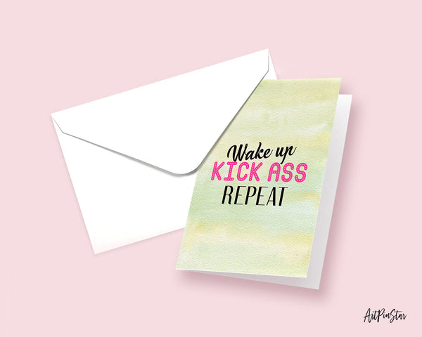 Wake up Kick ass Repeat Self Perseverance Quote Customized Greeting Cards
