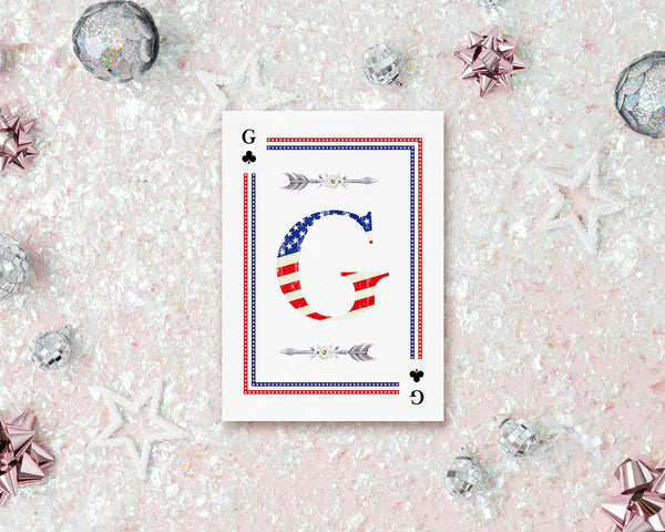 American Flag Letter G Clover Monogram Note Cards