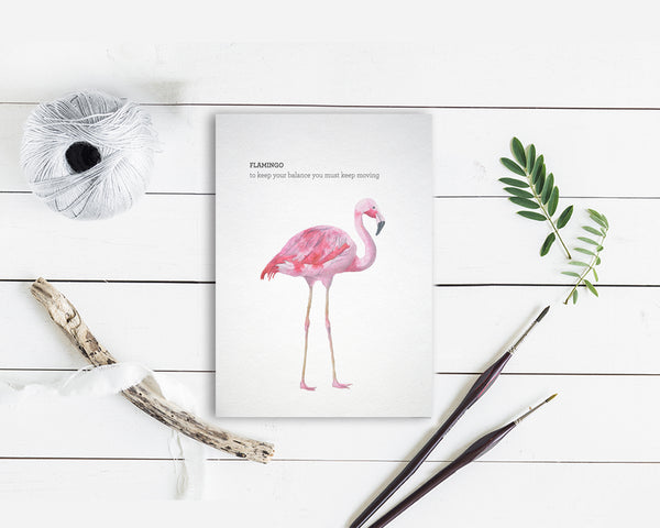 Flamingo to keep your balance you must keep moving Bird Animal Greeting Cards