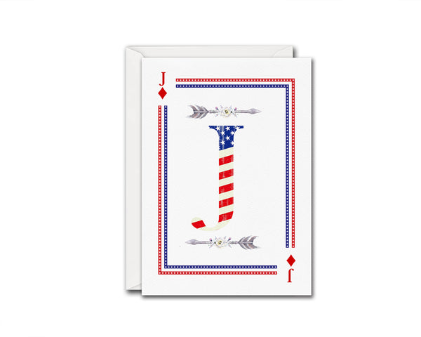 American Flag Letter J Diamond Monogram Note Cards