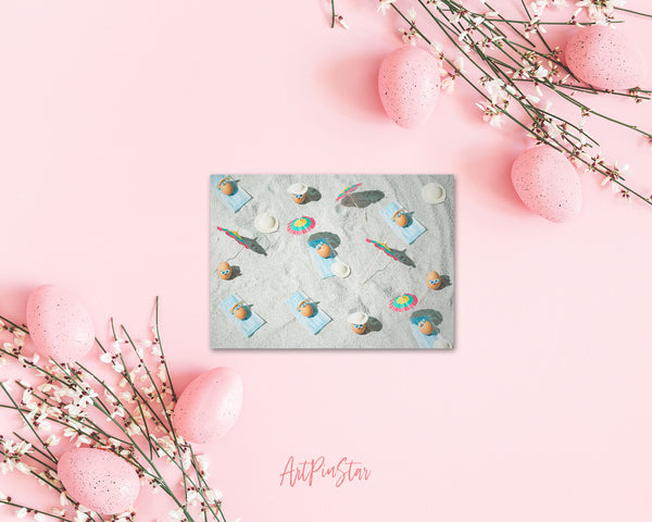 Easter Eggs Beach Umbrella and Glasse Customized Greeting Card