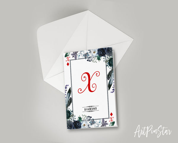 Watercolor Floral Flower Bouquet Initial Letter X Diamond Monogram Note Cards