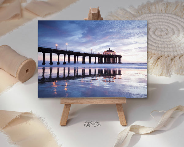 Manhattan Beach Pier, Low Tide at Sunset, California Landscape Custom Greeting Cards