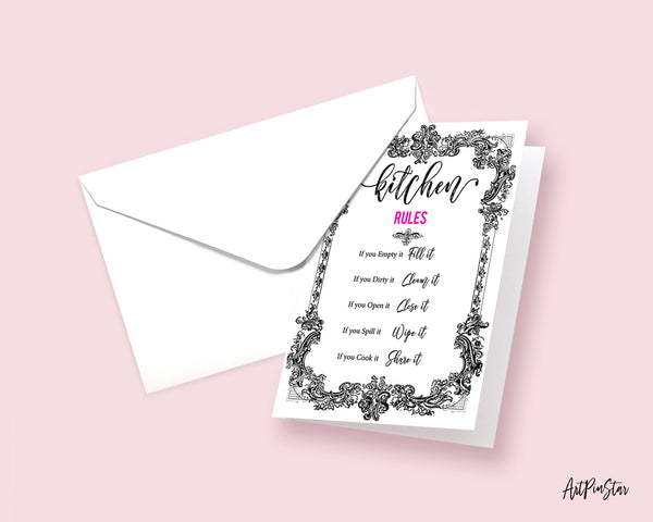 Kitchen Rules Sign Quote Customized Greeting Cards