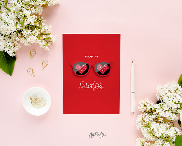 Valentine's Day Red Glasses Hearts Customized Greeting Card