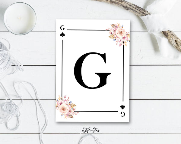 Boho Floral Bouquet Initial Flower Letter G Clover Monogram Note Cards