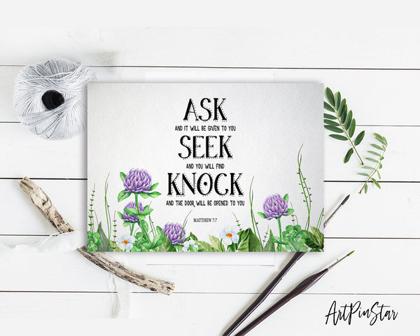 Ask, Seek and Knock You Shall Find Matthew 7:7 Bible Verse Customized Greeting Card