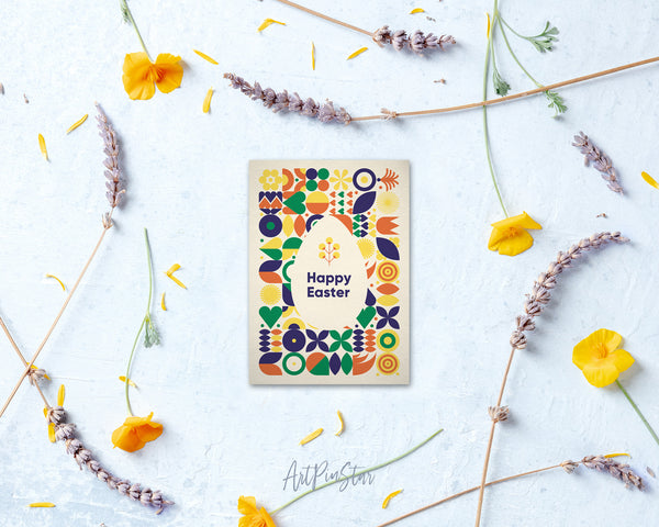 Modern Geometric Abstract Easter Eggs Rabbit Yellow Customized Greeting Card