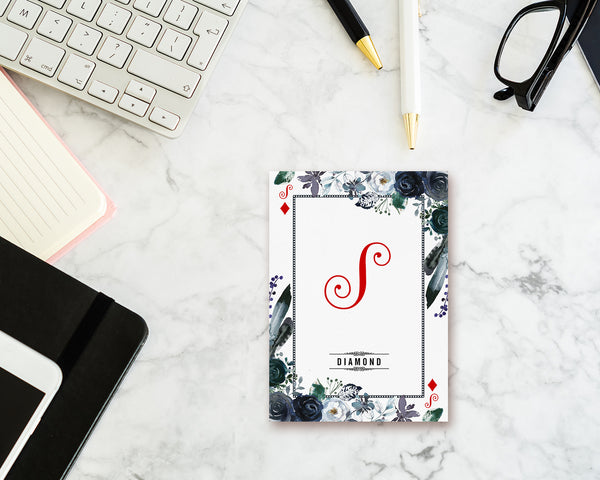 Watercolor Floral Flower Bouquet Initial Letter S Diamond Monogram Note Cards