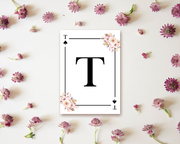 Boho Floral Bouquet Initial Flower Letter T Spade Monogram Note Cards