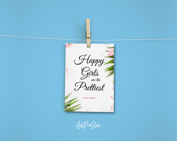 Happy girls are the prettiest Audrey Hepburn Inspirational Quote Customized Greeting Cards