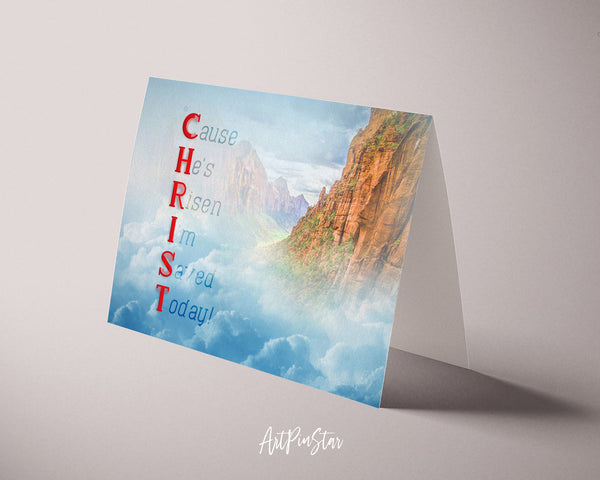 Cause He's Risen I'm Saved Today Bible Verse Customized Greeting Card