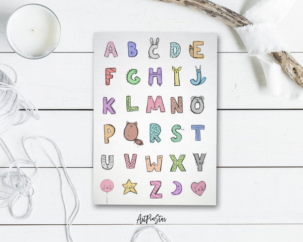 Alphabet Letter Initial Chart A-Z Animal Monogram Note Cards