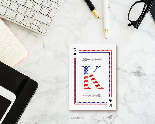 American Flag Letter K Spade Monogram Note Cards