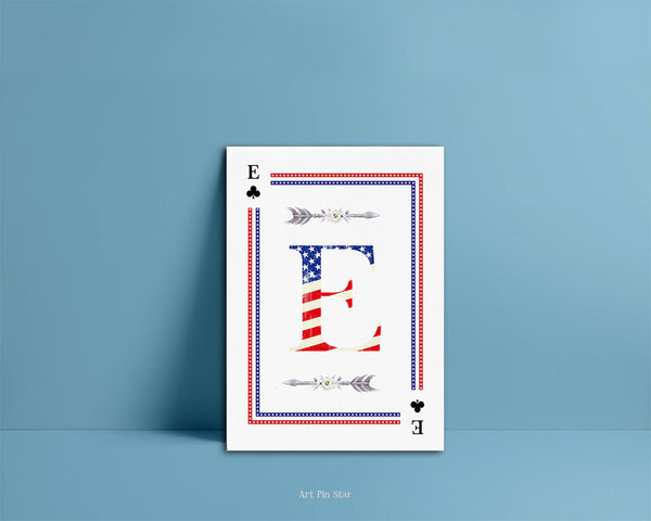 American Flag Letter E Clover Monogram Note Cards
