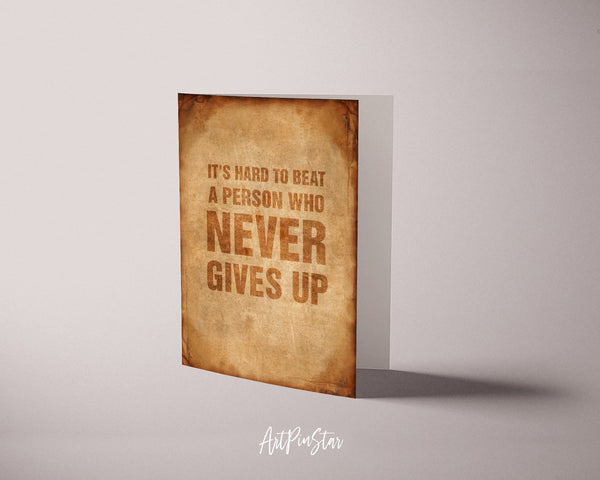 It's hard to beat a person who never give up Babe Ruth Motivational Quote Customized Greeting Cards