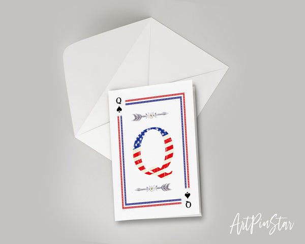 American Flag Letter Q Spade Monogram Note Cards