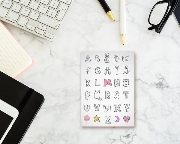 Alphabet Letter Initial Chart A-Z Animal Monogram Note Cards