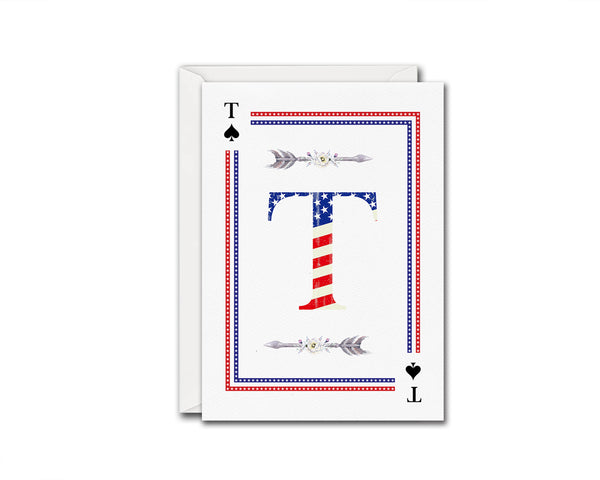 American Flag Letter T Spade Monogram Note Cards