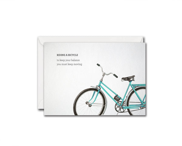 Riding a bicycle to keep your balance you must keep moving Albert Einstein Inspirational Quote Customized Greeting Cards