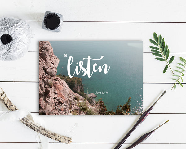 Listen Acts 13:16 Bible Verse Scripture Quote Customized Greeting Cards