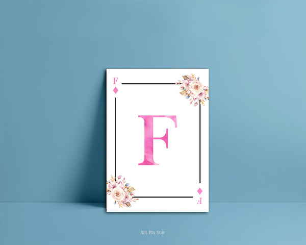 Boho Floral Bouquet Initial Flower Letter F Diamond Monogram Note Cards