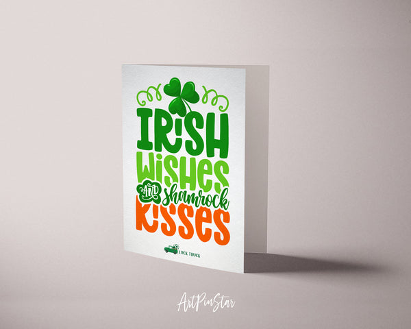 Irish Wishes Shamrock Kisses St. Patricks Day Personalized Gifts Card - ArtPinStar.com