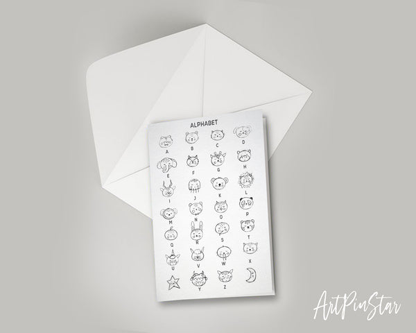 Alphabet Animal Letter Initial Chart A-Z Line Monogram Note Cards