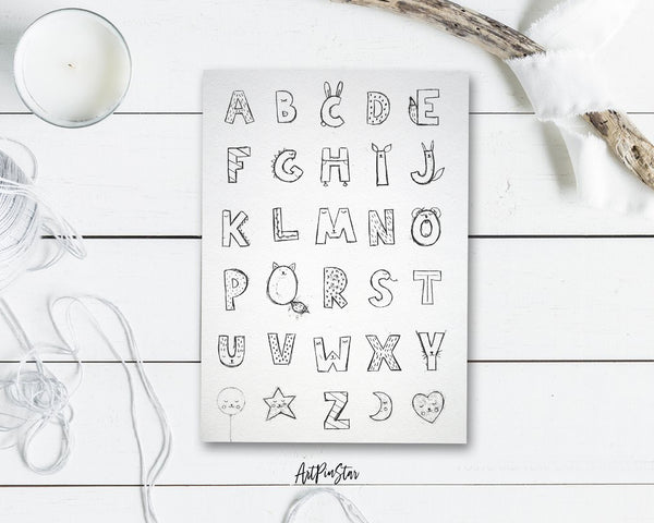 Alphabet Letter Initial Chart A-Z Animal Monogram Note Cards