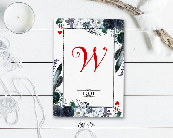 Watercolor Floral Flower Bouquet Initial Letter W Heart Monogram Note Cards