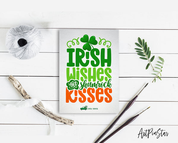 Irish Wishes Shamrock Kisses St. Patricks Day Personalized Gifts Card - ArtPinStar.com
