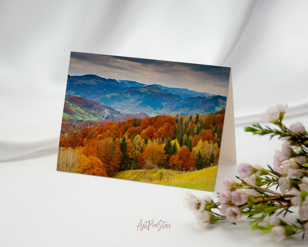 Autumn Forest Mountain Landscape Pattern Greeting Cards