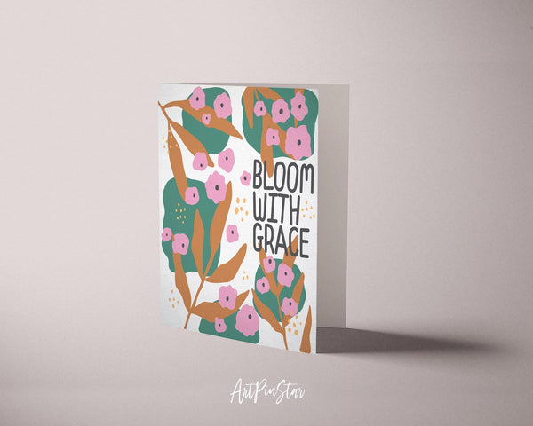 Bloom with grace Flower Quote Customized Gift Cards