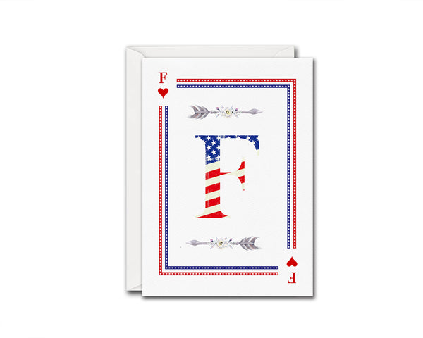 American Flag Letter F Heart Monogram Note Cards