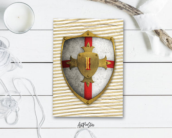 Alphabet Shield Letter I Signature Monogram Note Cards