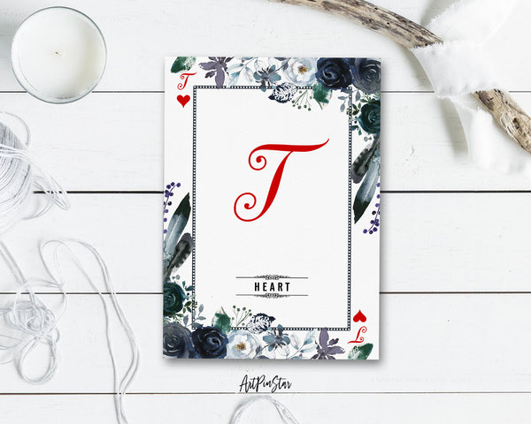 Watercolor Floral Flower Bouquet Initial Letter T Heart Monogram Note Cards