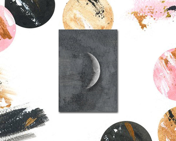 Waxing Crescent Moon Phases Watercolor Galaxy Space Customizable Greeting Card