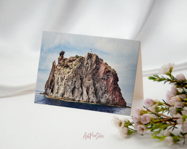 Aeolian Islands Lighthouse on the Vulcano Island, Sicily, Italy Landscape Custom Greeting Cards