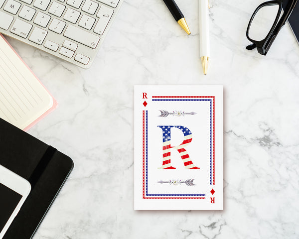 American Flag Letter R Diamond Monogram Note Cards