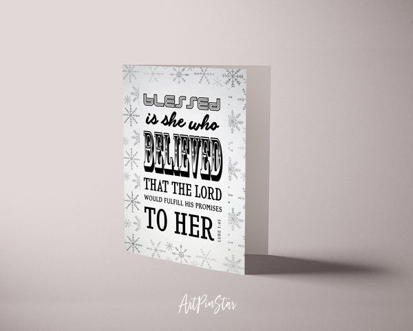 Blessed is she who believed that the Lord Bible Verse Customized Greeting Card