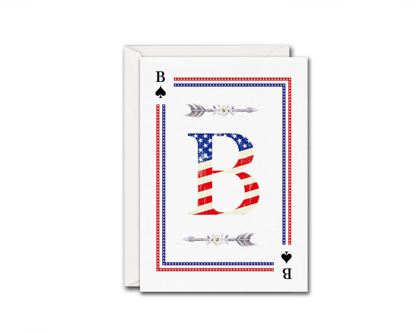 American Flag Letter B Spade Monogram Note Cards